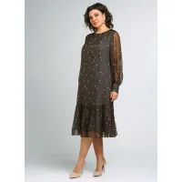 Платье Your Size 2249/170 Темно-оливковый в цветочный принт