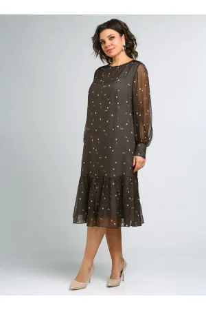 Платье Your Size 2249/170 Темно-оливковый в цветочный принт