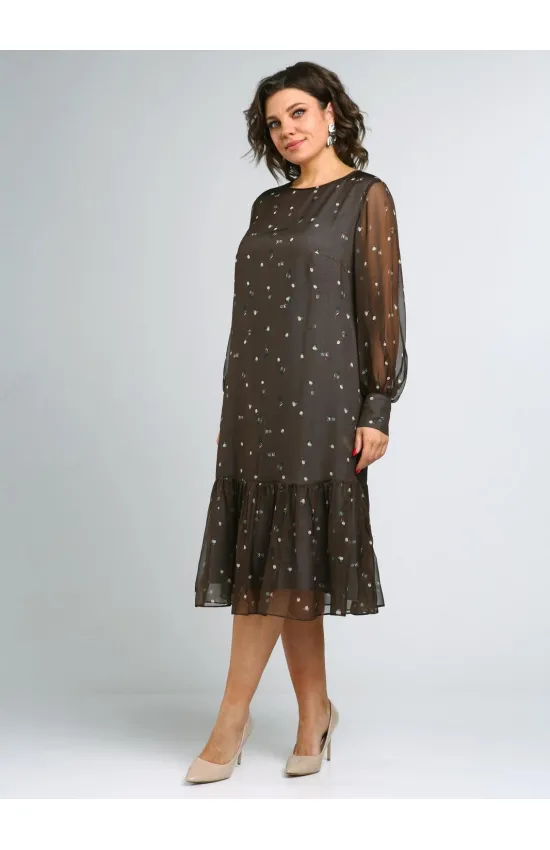 Платье Your Size 2249/170 Темно-оливковый в цветочный принт