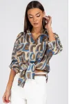 Блузка Vizavi 725 бежевый+коричневый+голубой Блузка Vizavi 725 бежевый+коричневый+голубой