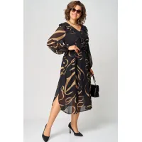 Платье Eva Grant 7297В черный в принт ленты Платье Eva Grant 7297В черный в принт ленты