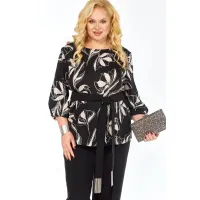 Блузка Элль-Стиль 2446 а черный, белый принт