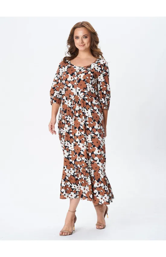 Платье Your Size 2259/170 Медно-коричневые и молочные цветы на черном