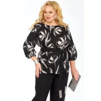 Блузка Элль-Стиль 2446 а черный, белый принт
