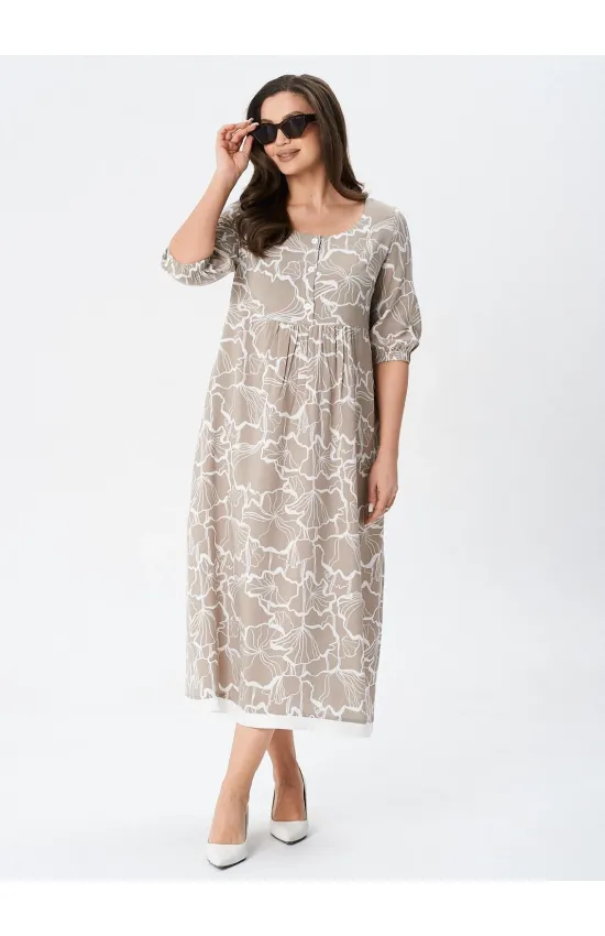 Платье Your Size 2253/164 Серо-бежевый с принтом