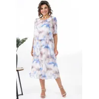 Платье Alani 2370 белый+голубой+бежевый