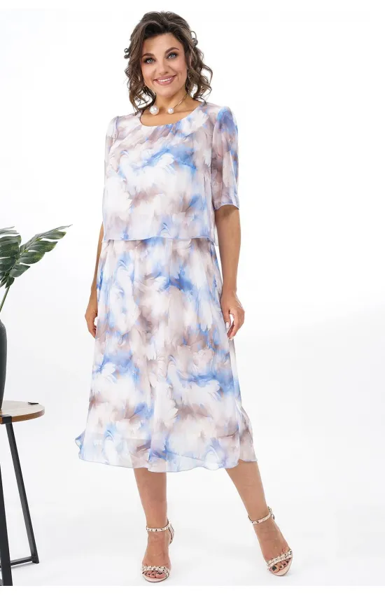 Платье Alani 2370 белый+голубой+бежевый