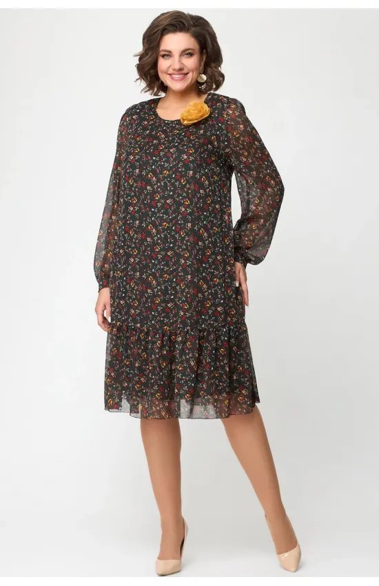 Платье Дали 4560.1 цветы и ягоды на черном