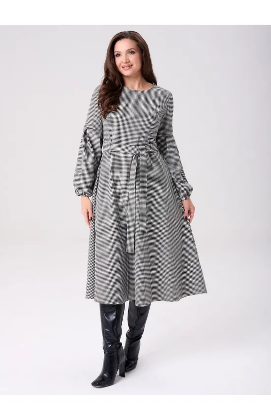 Платье Your Size 2269/164 Черно-белый в «гусиную лапку»