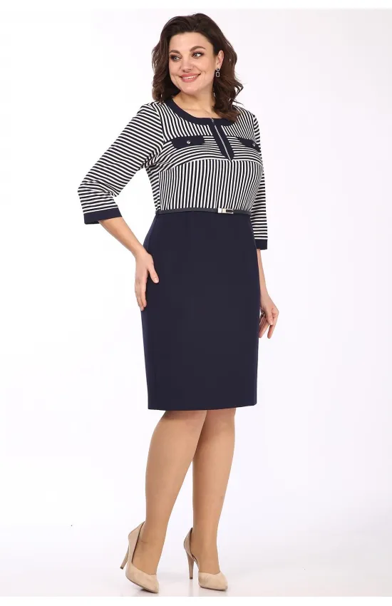 Платье Lady Style Classic 1151 Темно-синий с молочным