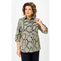 Блузка Белэльстиль 877-326 олива+черный
