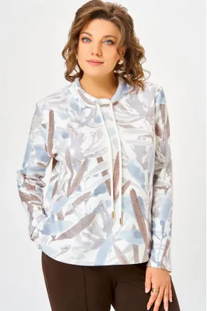 Кофта Swallow 883.1 молочный, принт «бежево-голубые тропические листья»