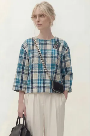 Кофта Lokka 1858С топ белый/бирюзовый клетка