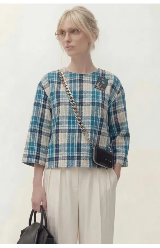 Кофта Lokka 1858С топ белый/бирюзовый клетка