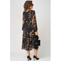 Платье Eva Grant 7297В черный в принт ленты Платье Eva Grant 7297В черный в принт ленты