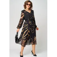 Платье Eva Grant 7297В черный в принт ленты Платье Eva Grant 7297В черный в принт ленты