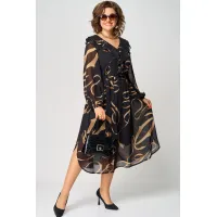 Платье Eva Grant 7297В черный в принт ленты Платье Eva Grant 7297В черный в принт ленты