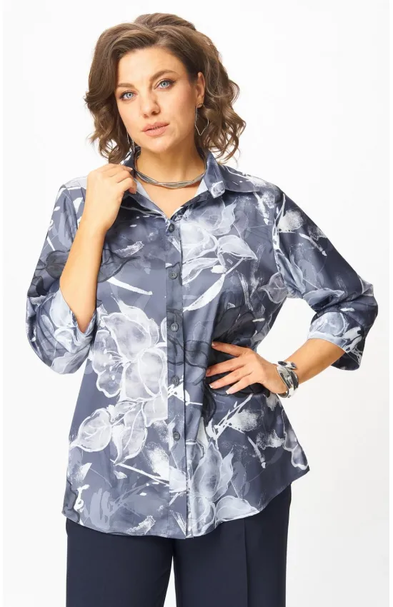 Блузка Белэльстиль 877-326 синий принт