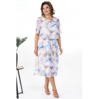 Платье Alani 2370 белый+голубой+бежевый