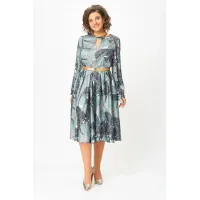 Платье Swallow 707.1 принт «тропические листья в светло- бирюзовых и тёмных оттенках»