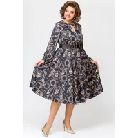 Платье Swallow 707 черный в бежевый принт