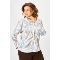 Кофта Swallow 883.1 молочный, принт «бежево-голубые тропические листья»