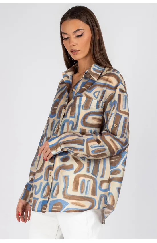Блузка Vizavi 725 бежевый+коричневый+голубой