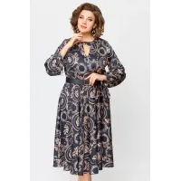 Платье Swallow 707 черный в бежевый принт