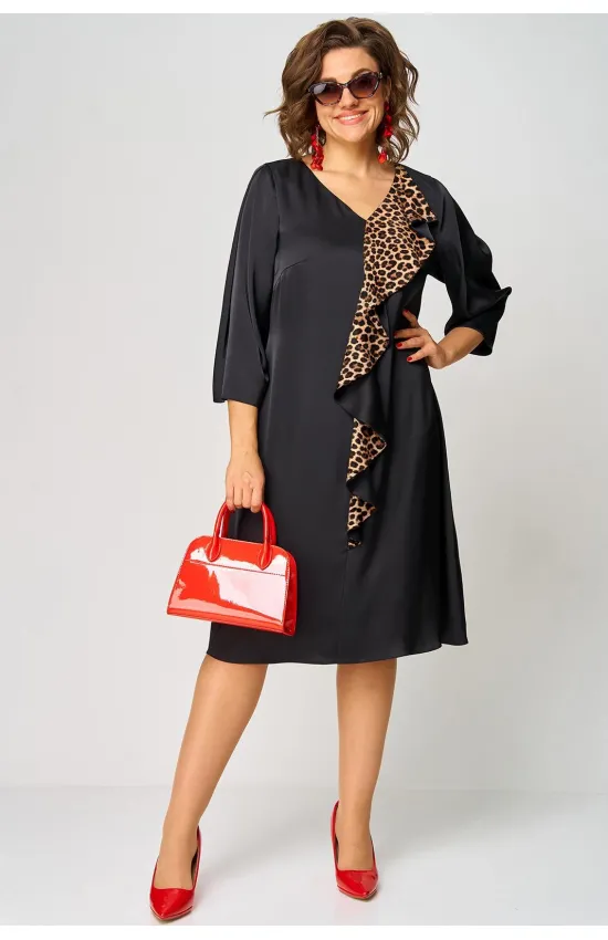 Платье Eva Grant 7200Л черный+принт леопрад Платье Eva Grant 7200Л черный+принт леопрад