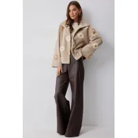Пальто Люше 4245 бежевый с цветами