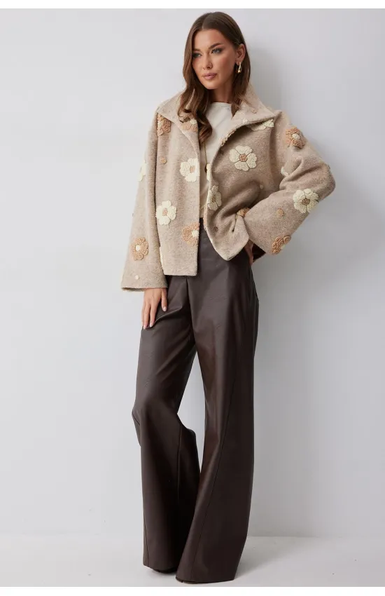 Пальто Люше 4245 бежевый с цветами