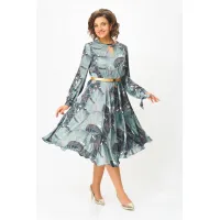 Платье Swallow 707.1 принт «тропические листья в светло- бирюзовых и тёмных оттенках»