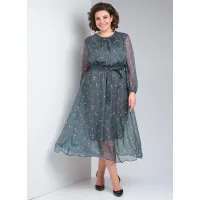 Платье Your Size 2219/170 Темно-зеленый в цветочный принт