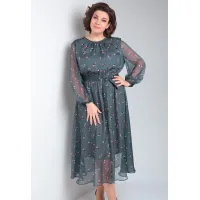 Платье Your Size 2219/170 Темно-зеленый в цветочный принт