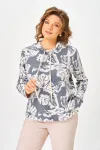 Кофта Swallow 883 дымчато-синий/принт «бежево- молочные абстрактные цветы» Кофта Swallow 883 дымчато-синий/принт «бежево- молочные абстрактные цветы»