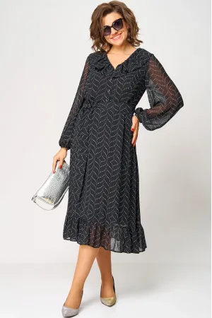 Платье Eva Grant 7327B черный + принт бусины