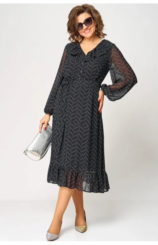 Платье Eva Grant 7327B черный + принт бусины Платье Eva Grant 7327B черный + принт бусины