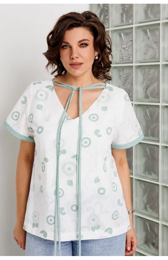 Блузка Begimoda 4164 шалфей на белом