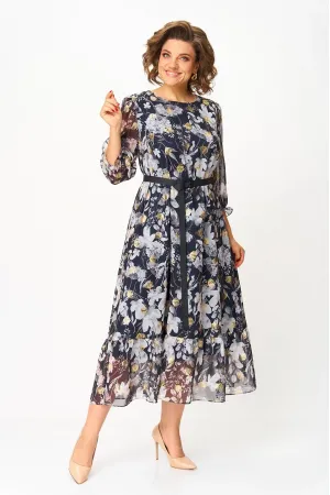 Платье Moda-Versal 2483 тёмно-синий с цветами