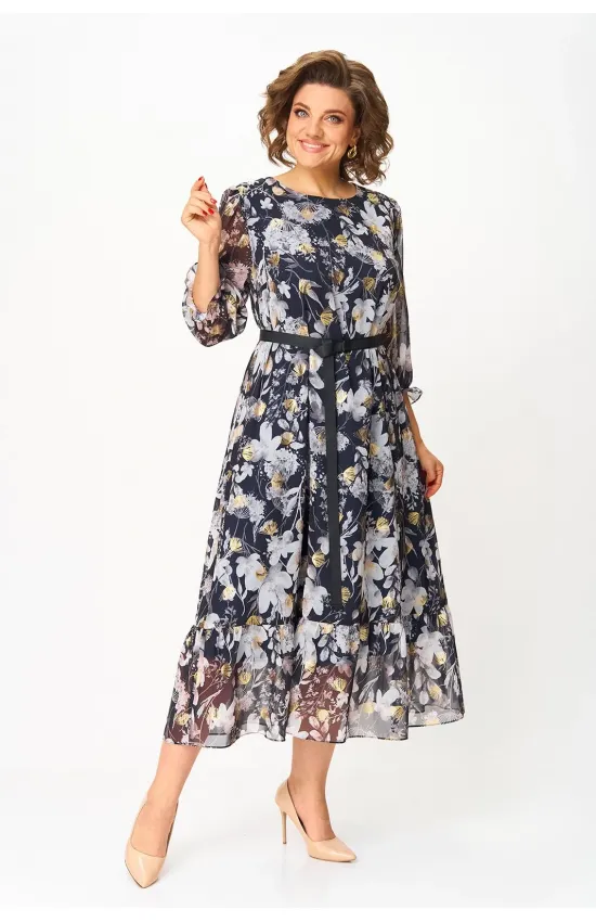 Платье Moda-Versal 2483 тёмно-синий с цветами