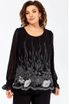 Блузка Swallow 803.5 чёрный, принт белые  цветы