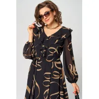 Платье Eva Grant 7297В черный в принт ленты Платье Eva Grant 7297В черный в принт ленты