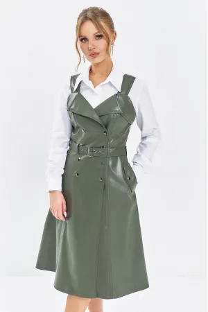 Платье Euromoda 649 хаки (экокожа)