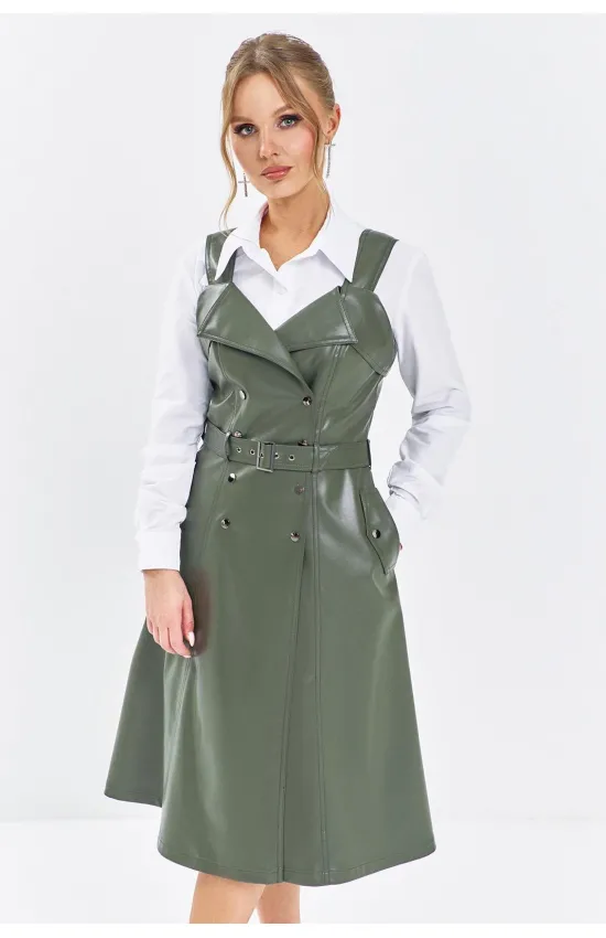 Платье Euromoda 649 хаки (экокожа)