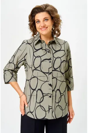 Блузка Белэльстиль 877-326 олива+черный