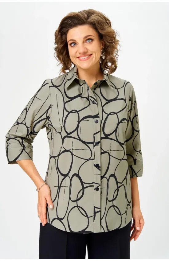 Блузка Белэльстиль 877-326 олива+черный
