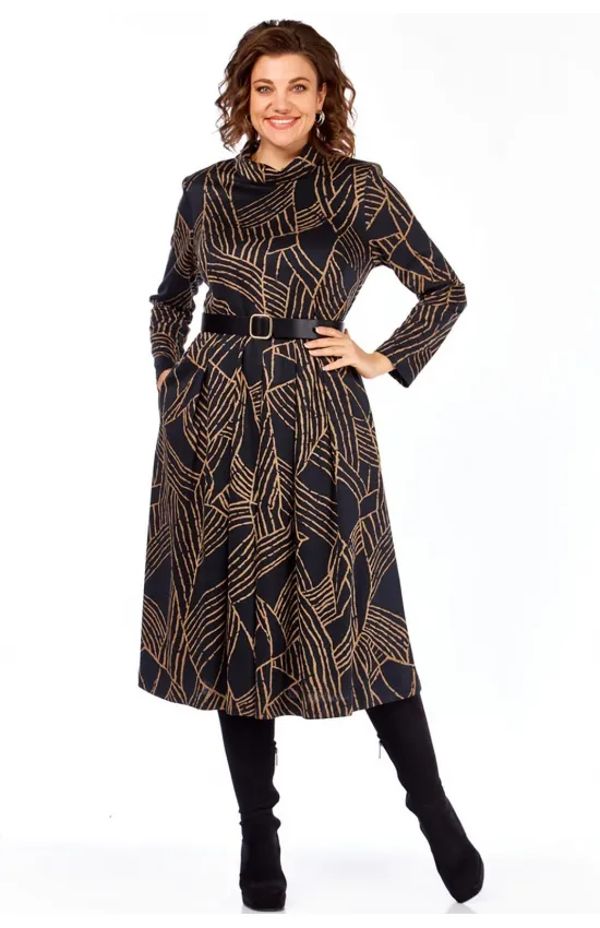 Платье Милора-Стиль 1164/1 бежевый/черный с разводами