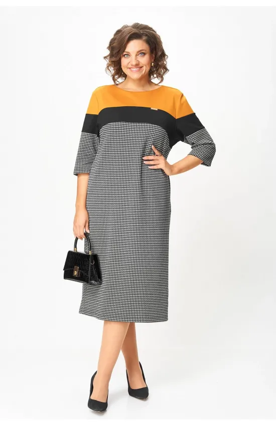 Платье Michel Chic 2188 гусиная лапка+горчица