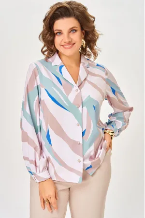 Блузка Swallow 772.4 пудровый, в мятный, бежевый и ярко-голубой принт