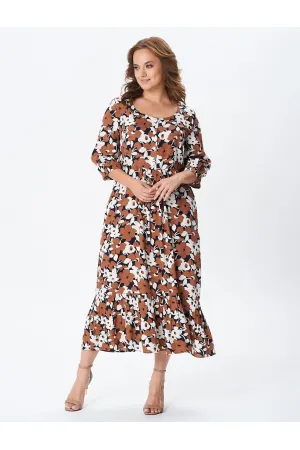 Платье Your Size 2259/164 Медно-коричневые и молочные цветы на черном